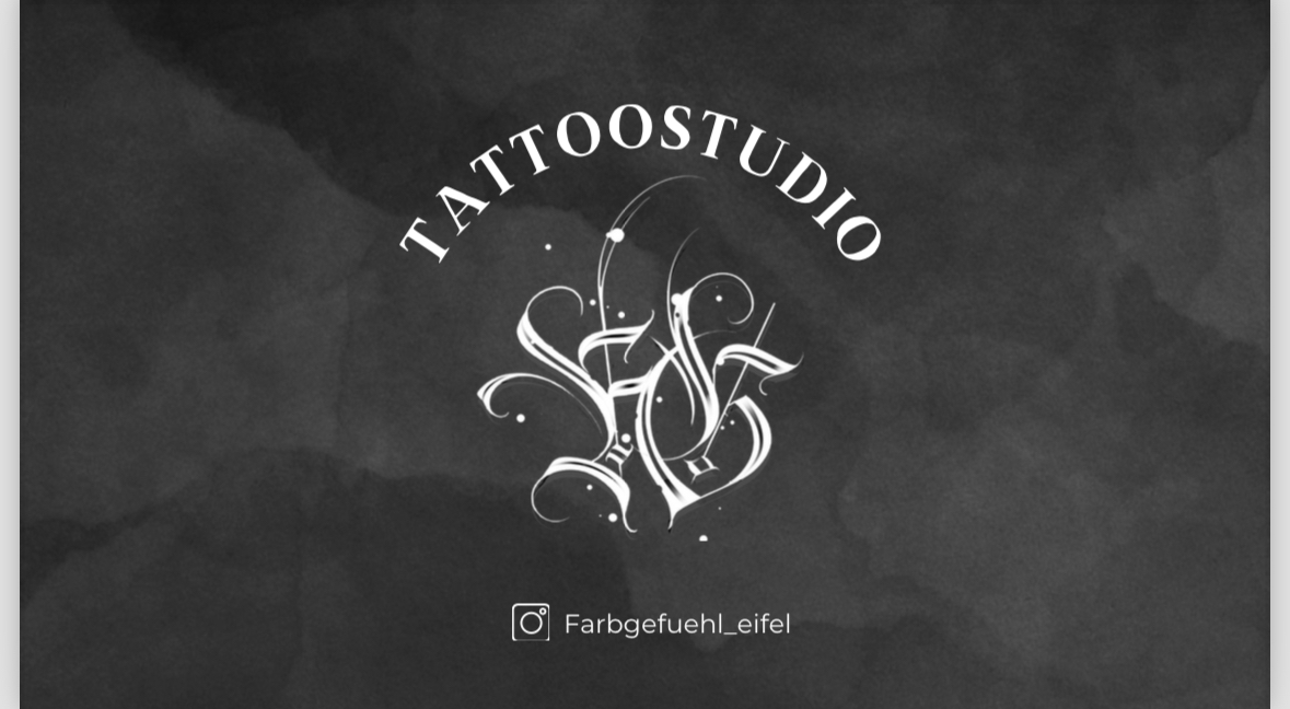 Markenschild Tattoostudio Farbgefühl, Instagram @Farbgefuehl_eifel, im Studio StudioNo83